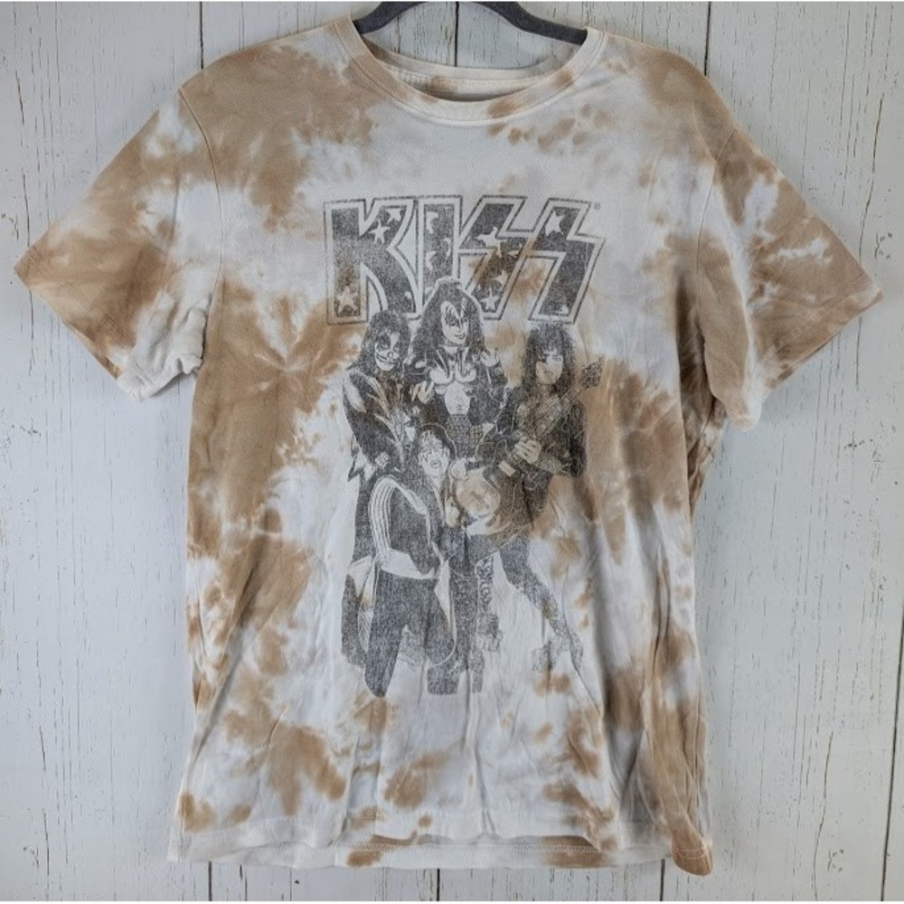 KISS Size Medium Brown White Tie Dye Womens Casual Short Sleeve T‎ Shirt
